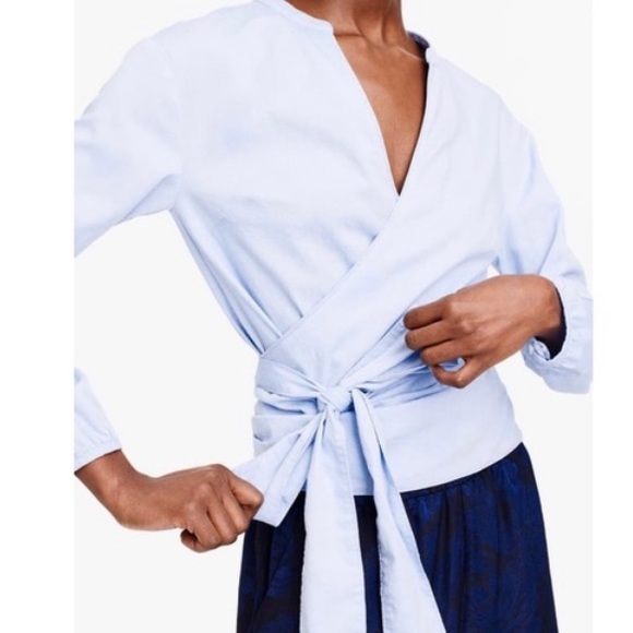 JCrew Sara Oxford Wrap Top Blue Size XXS - Picture 4 of 9